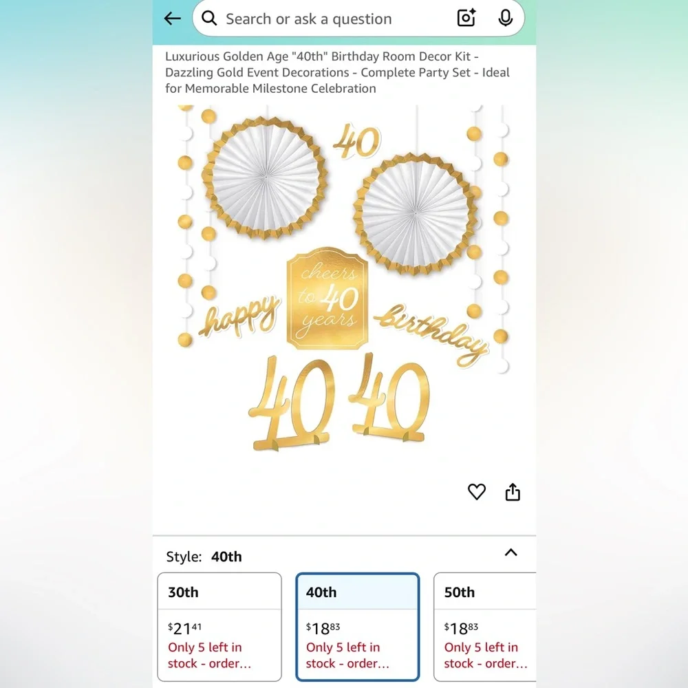 Amscan Gold and White 40th Celebration Decor Set